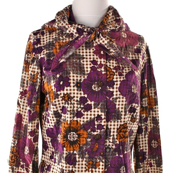Vintage Purple Floral Blouse w Corinth Street Tag & Separate Matching Neck Scarf - Picture 2 of 6